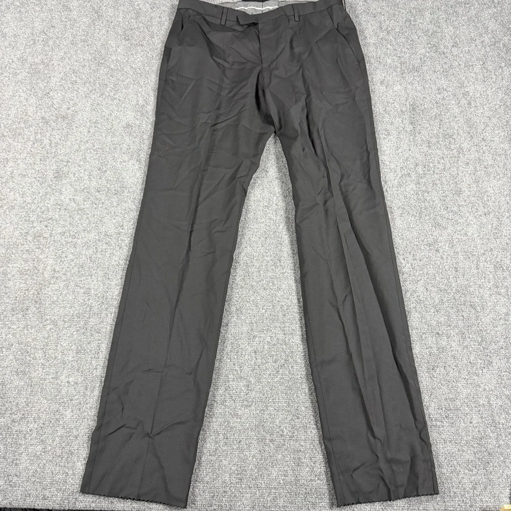 Hugo Boss Dress Suit Pants Mens 32R Black Unhemmed Wool NEW